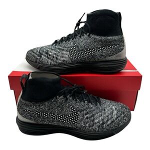 Nike Lunar Magista II Flyknit FC Shoes Mens 11.5 Black White Sneakers 876385-001